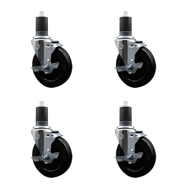 Service Caster 5'' Hard Rubber Swivel 1-5/8'' Expanding Stem Caster Set with Brake, 4PK SCC-EX20S514-HRS-TLB-158-4 - main